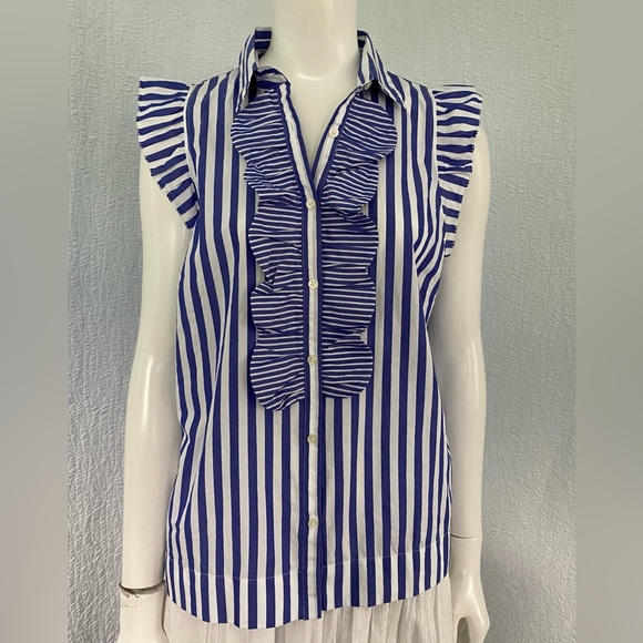 J Crew Ruffle Button Up Mixy Stripe Blouse Top - Picture 4 of 12